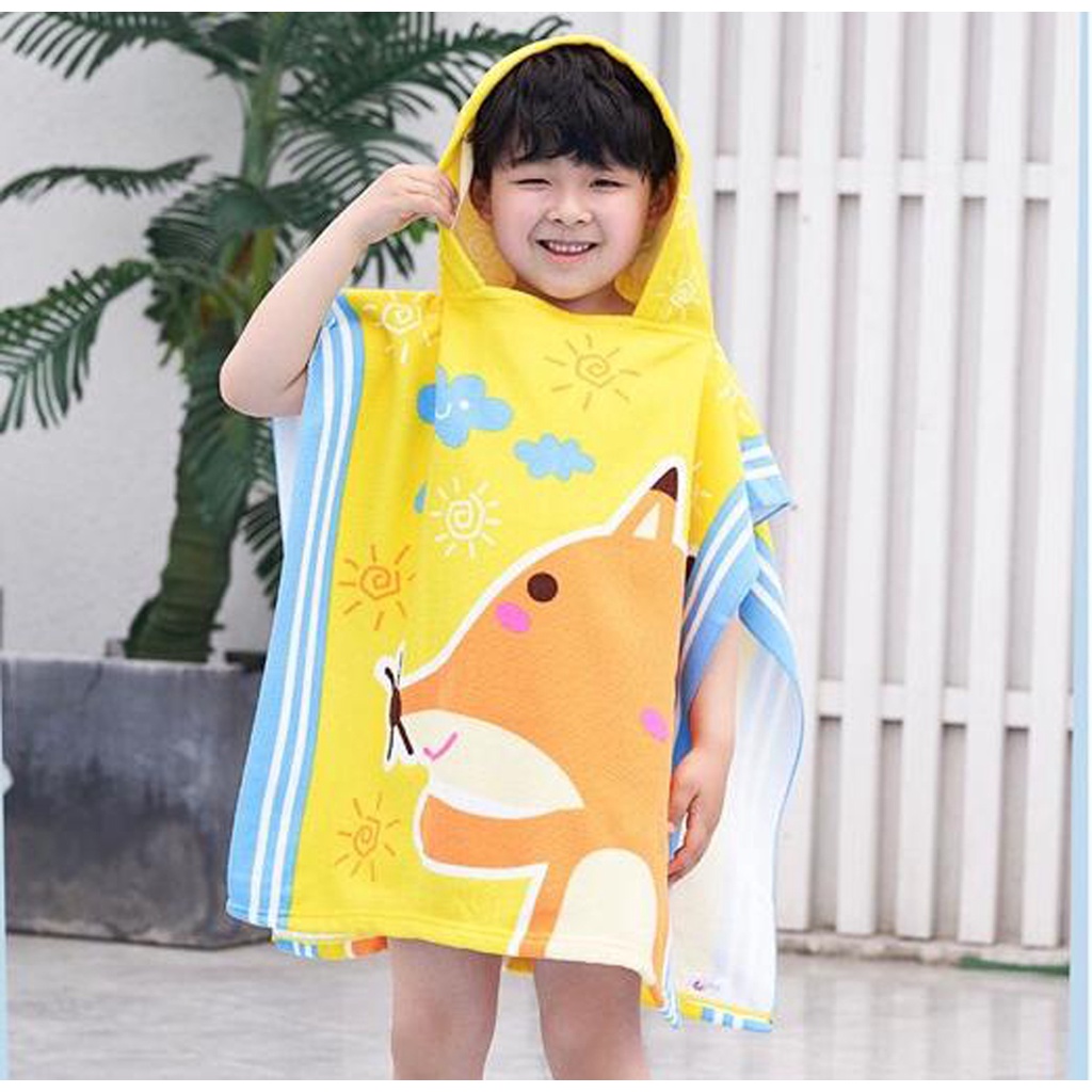 Handuk Anak Murah Wolf Handuk Ponco Anak Poncho Anak Lucu Handuk Hoodie Anak Bahan Tebal Import Serigala