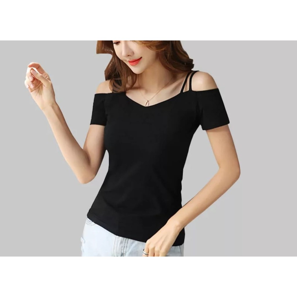 QFS KAOS 3 LINE / BLACK / MODEL BOLONG BAHU