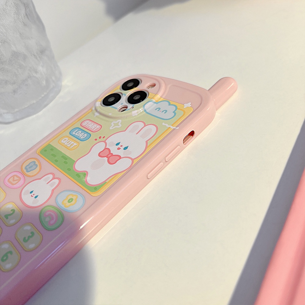 IPHONE Pink Rabbit Vintage Ponsel Berbentuk Perlindungan Penuh Lembut Casing Ponsel Cover Untuk Iphone11 12 13 14 PLUS PRO MAX Musim Panas Pelindung