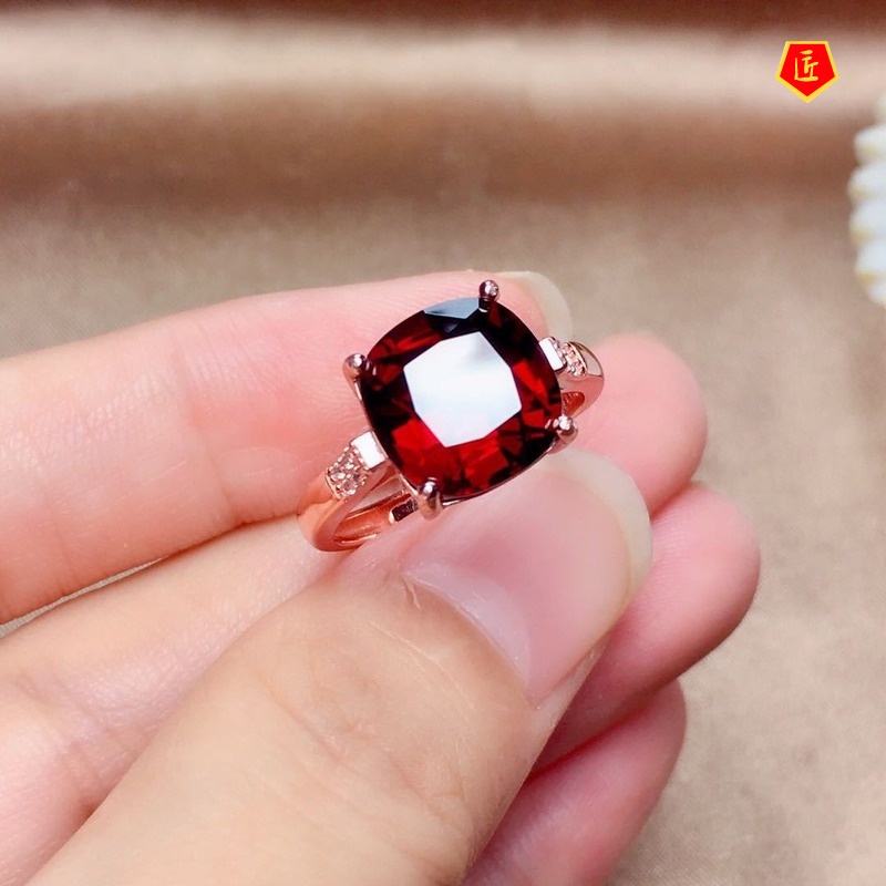 [Ready Stock]Elegant Personality Garnet Moissanite Ring