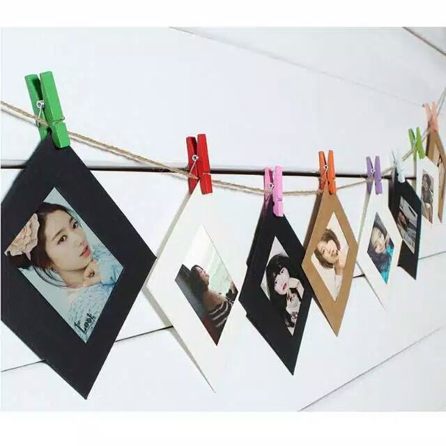 [READY] Frame Foto Gantung / Bingkai Foto + Wooden Clip / Penjepit Kayu + Tali Rami # tumblr [S]