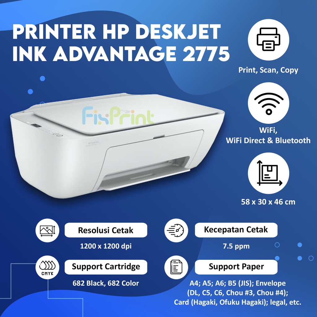 Printer HP Deskjet 2775 All-In-One Print Scan Copy WiFi Bluetooth