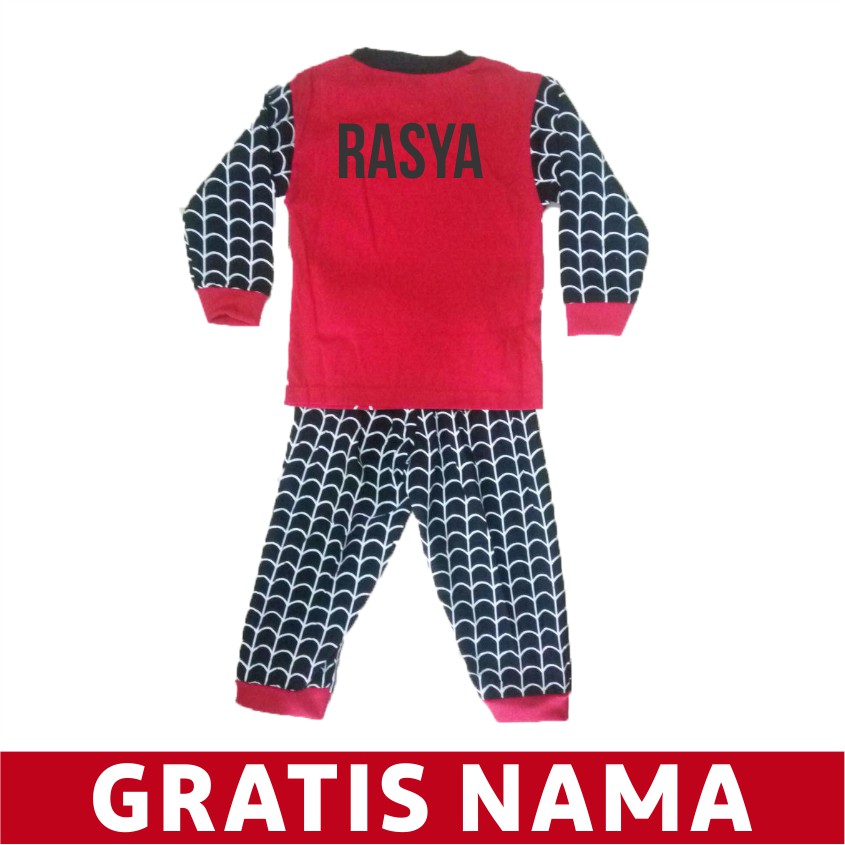 Baju Anak Setelan Spiderman Panjang Kaos Anak Laki-Laki Murah FREE Custom Nama