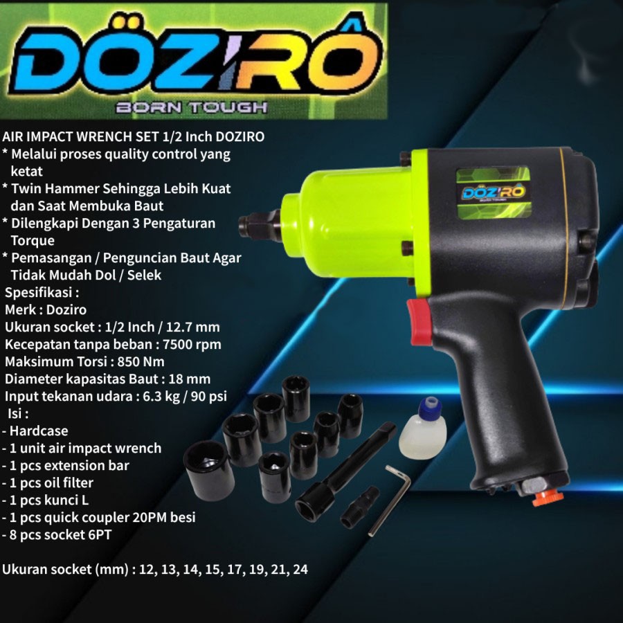 Air Impact Wrench Kit DOZIRO 1/2" - Mesin Buka Baut Kompressor DOZIRO