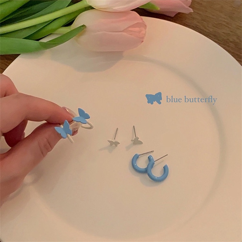 Set Anting Hoop Desain Butterfly Warna-Warni Untuk Wanita