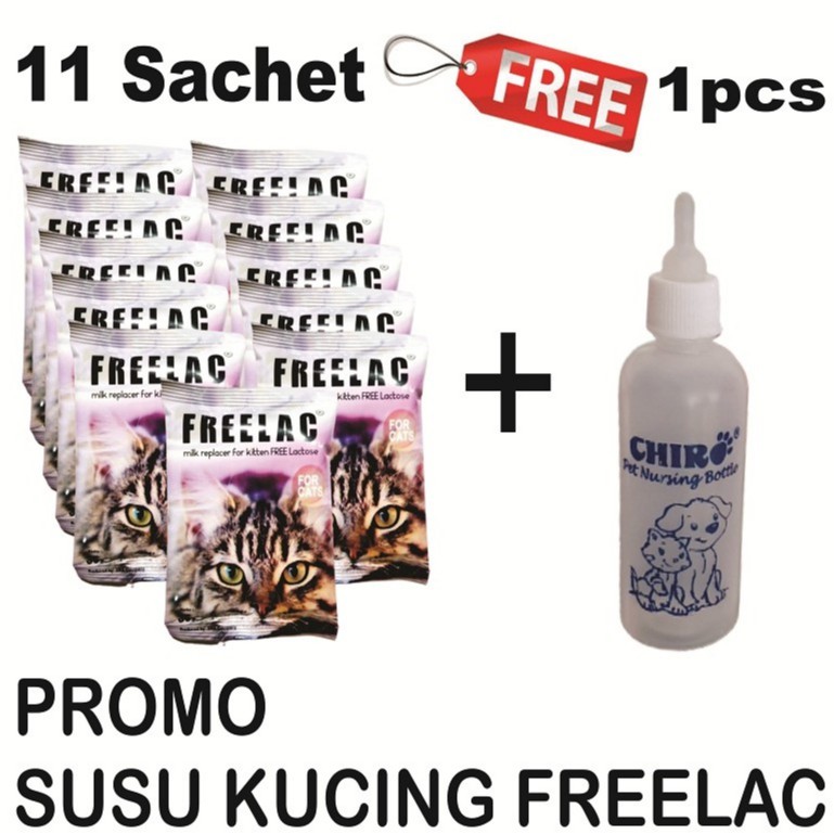 Susu kucing freelac 35gr Beli 11Sachet Gratis 1pcs Dot Botol