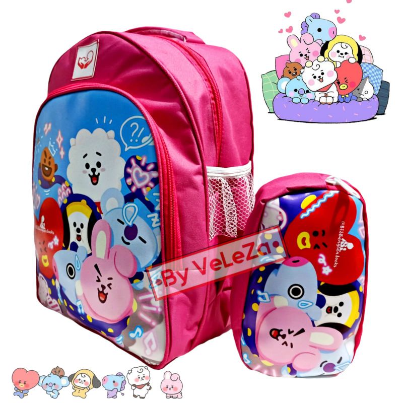 Tas ransel anak perempuan karakter  2in1 - tas + tempat pinsil - tas anak