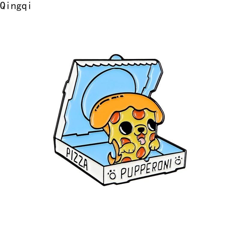 Bros Pin Enamel Bentuk Pizza / Anjing Kartun Lucu Untuk Aksesoris Fashion