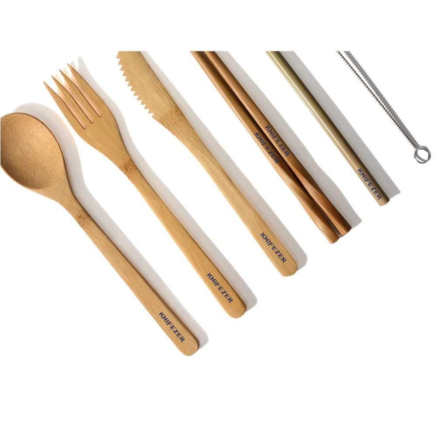 Cutlery Set Perlengkapan Makan Sendok Garpu Pisau Sumpit Sedotan Japanese Style Bamboo - EA02510 - Wooden