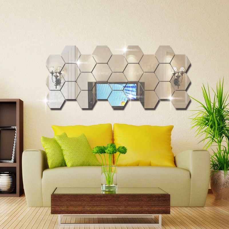 【GOGOMART】Sticker Dekorasi Dinding Hexagon Mirror Cermin Acrylic 7 PCS