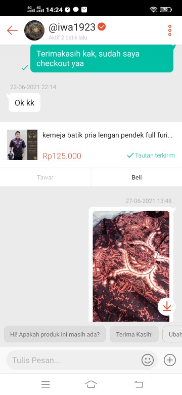 Kemeja Batik Pria Ginandra Ungu Full Furing Reguler Fit