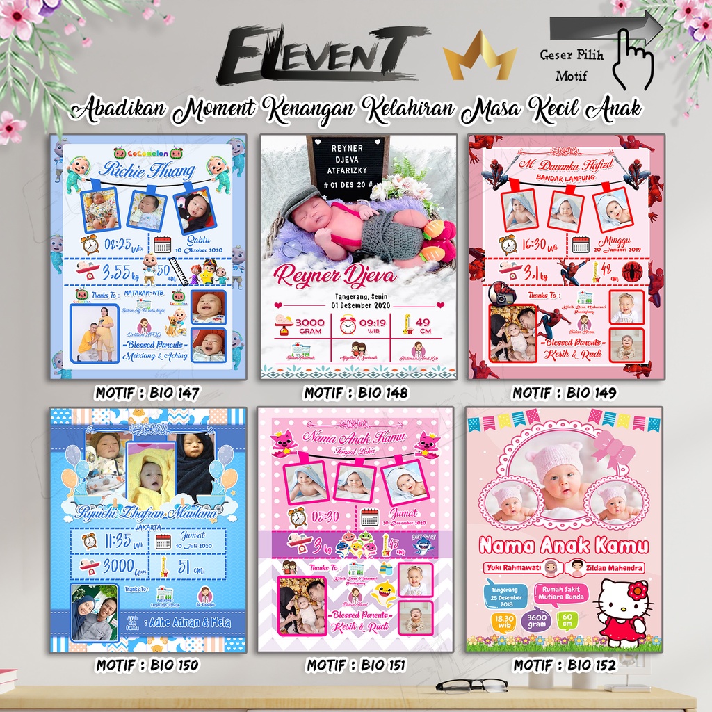 Biodata Anak Bingkai Kaca Foto 10R data kelahiran Anak Biografi baby Wall Decor Custom Biodata Bayi Unik Kado bayi hadiah Newborn baby pigura kaca Gantung Frame Photo bayi Hiasan Menarik Hadiah Lucu Keponakan Dinding Free Desain Murah