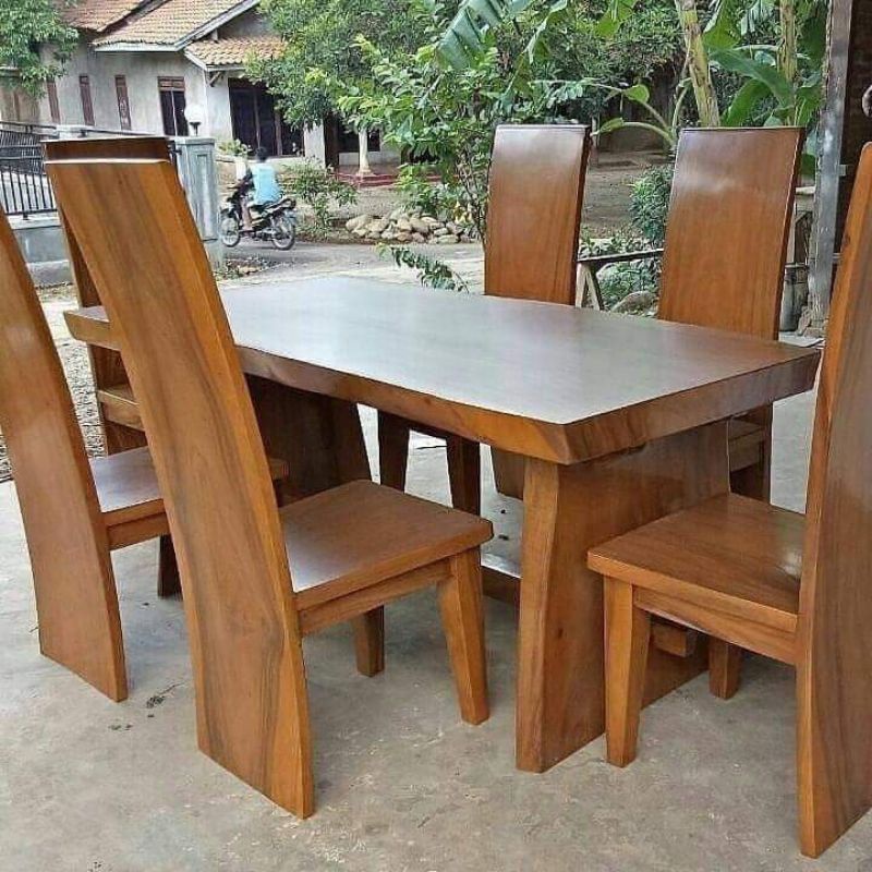 Meja makan solid:6 kursi