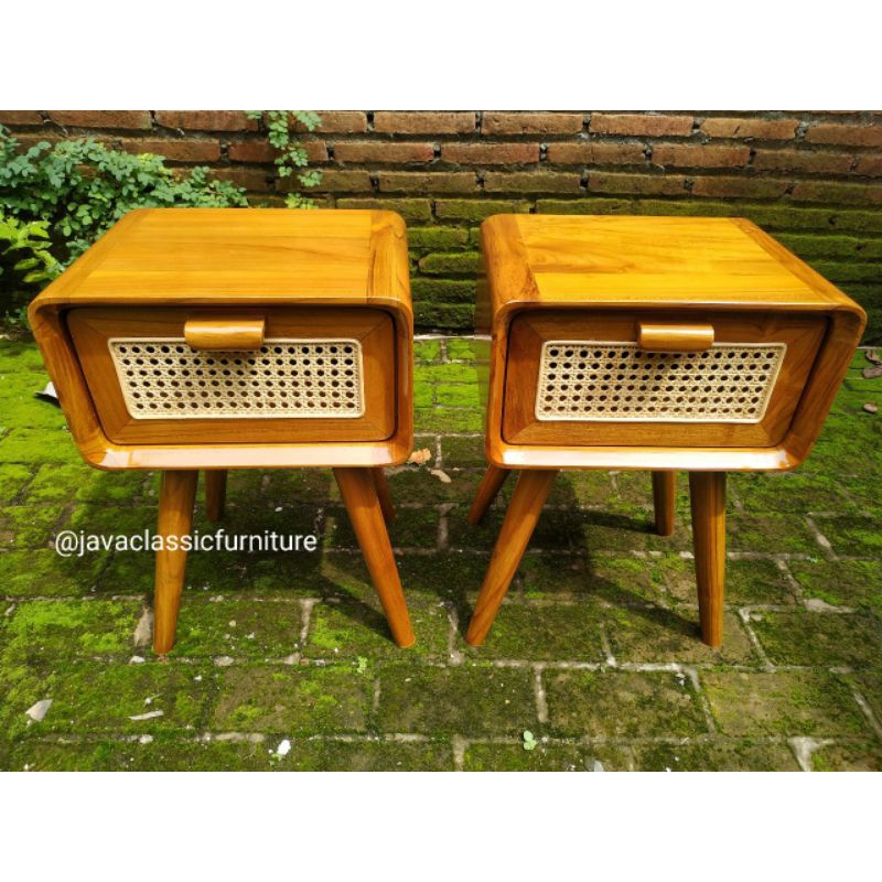 NAKAS RETRO ROTAN MINIMALIS BUFET ROTTAN VINTAGE LACI 1 BAHAN KAYU JATI MURAH JEPARA FINISHING NATURAL UKURAN 50x40x60 cm-1