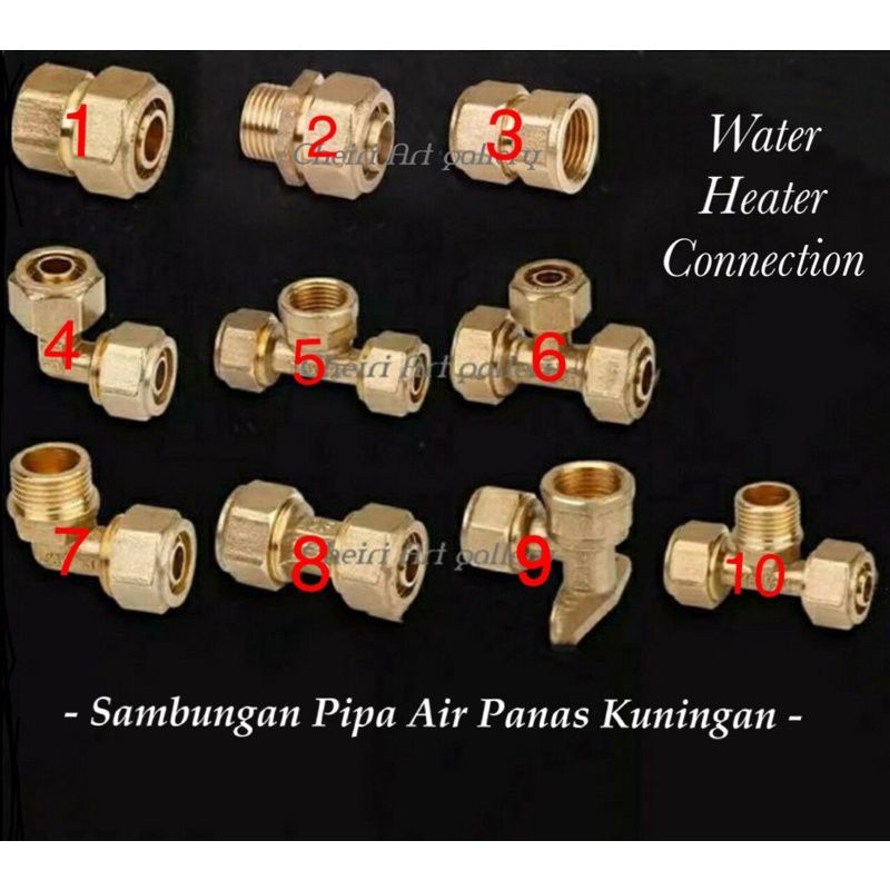 Nepel kuningan sambungan pipa air panas water heater ukuran 1/2 inch / sok dan elbow dan T air panas