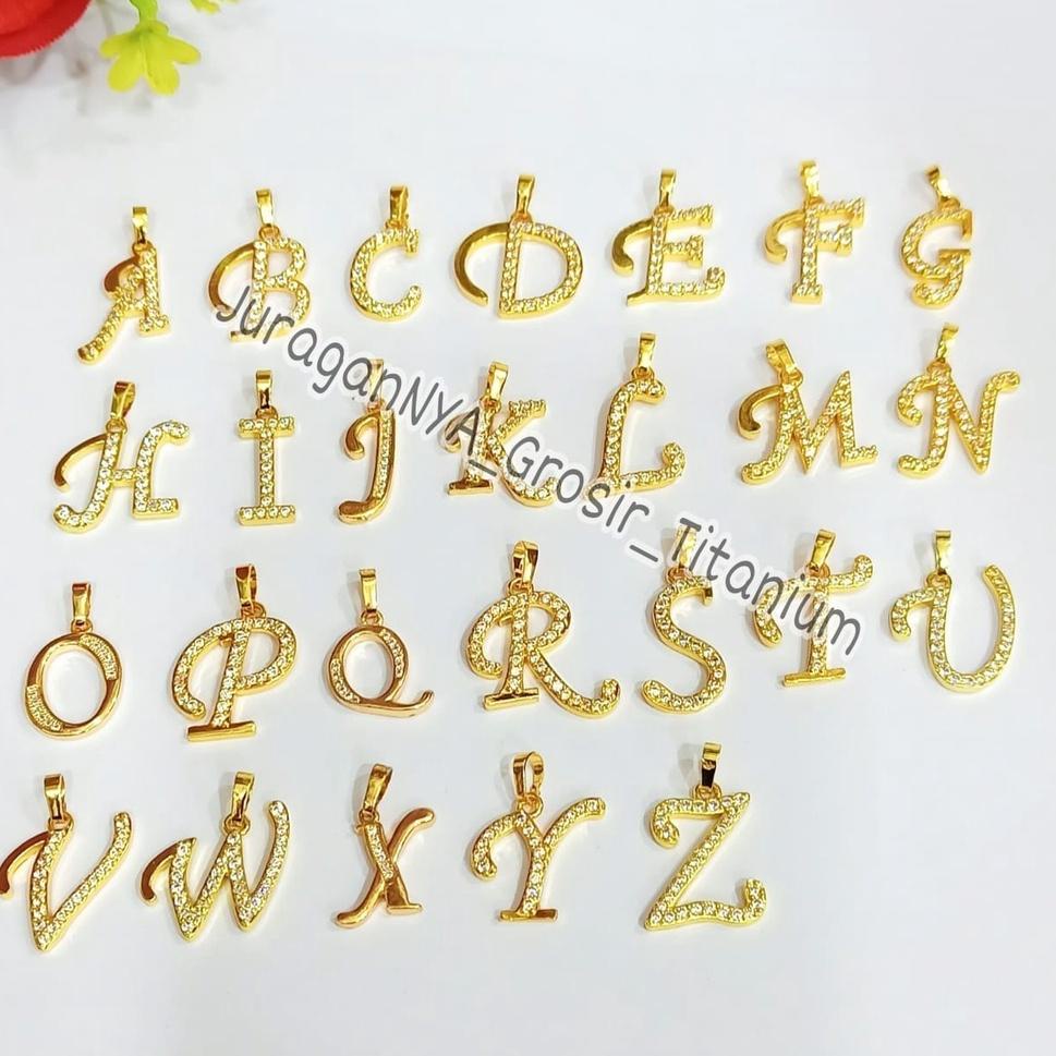 O9L3 TITANIUM SET KALUNG+LIONTIN HURUF LATIN PERMATA ZIRCON ANTI KARAT ANTI LUNTUR BERKUALITAS TINGG