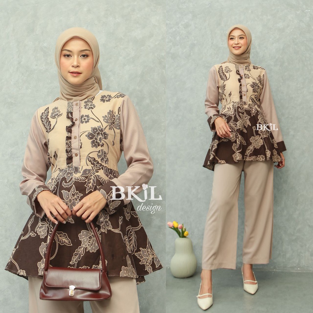 tey-17 Batik wanita ASJ SA HRB026 Kenongo Kemeja Tosca Pendek-Vira ayu creamy