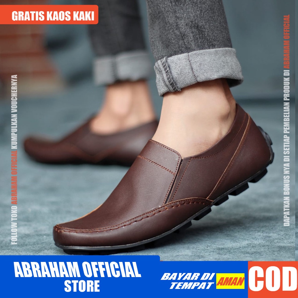 ABRHM x NIBA Sepatu Slip On Pria Sepatu Pria Casual Kulit Asli Pantofel Cowok Sepatu Kasual Slop Kerja Kantor Kondangan Keren Original Santai