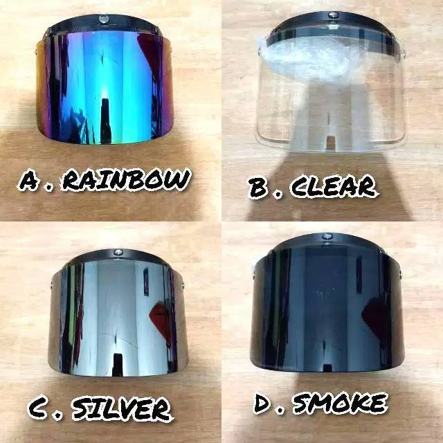 Visor flat / kaca datar Helm Bogo / retro warna Smoke Pelangi silver