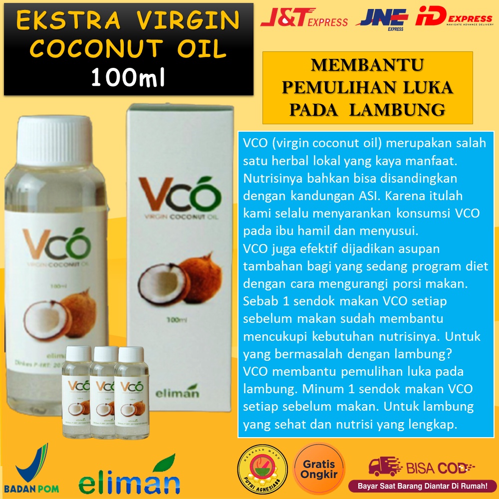 [VCO] Asli 100% Murni Ekstra Virgin Coconut Oil 100ml Halal BPOM  Herbal Eliman - putri agnesia88