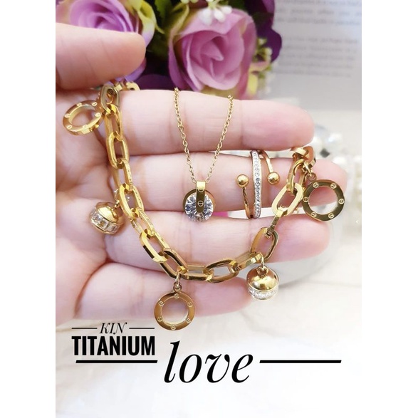 TiTanium set gelang kalung dan cincin r1233