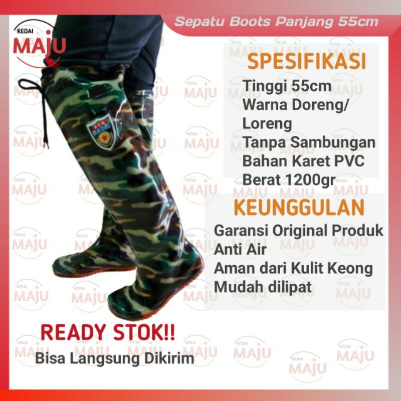 Sepatu Boots Kebun Sawah Panjang 55cm Original Doreng Anti Air Keong Kuat dan Lentur Tanpa Sambungan
