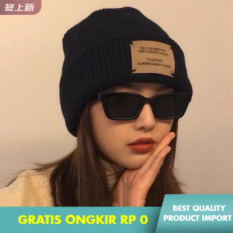 Topi Tren Vintage Patch Beberapa Wol Topi Wanita    Besar Lingkar Kepala Hangat Korea  Rajutan Earfl