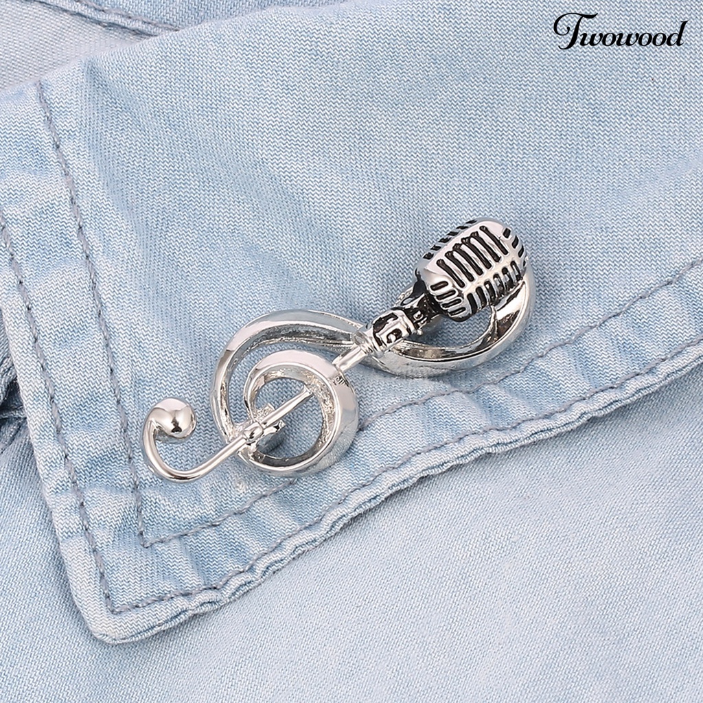 Twowood Microphone Brooch Solid Exquisite Alloy Golden Silver Color Music Note Brooches for Party