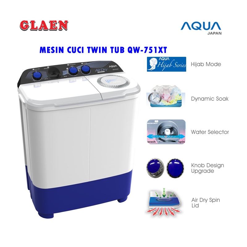 Mesin Cuci 2 Tabung Aqua 7 Kg QW-751XT | Mesin Cuci Manual 7 Kg Aqua