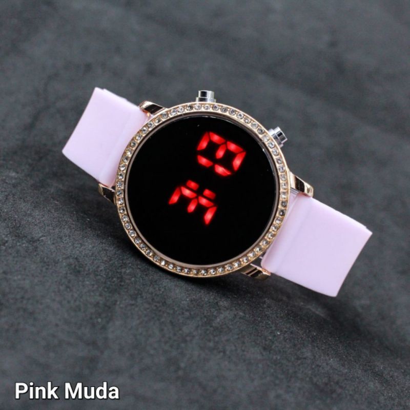Jam tangan wanita cewek led watch permata digital DIAMOND ring 3228 rubber tali karet