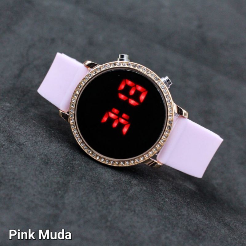 Jam tangan wanita cewek LED Digital watch ring permata Diamond 3228 tali rubber / jam led Digital permata