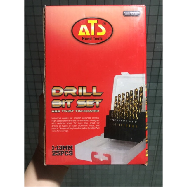 Mata Bor Besi Set 25 pcs ATS (1-13mm) Kuning / Hss Twist Drill Bit Set 25pcs (1 - 13 mm) Tin Coated