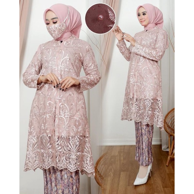 Cod setelan kebaya wisuda modern//kebaya tunik tulle//kebaya tunangan