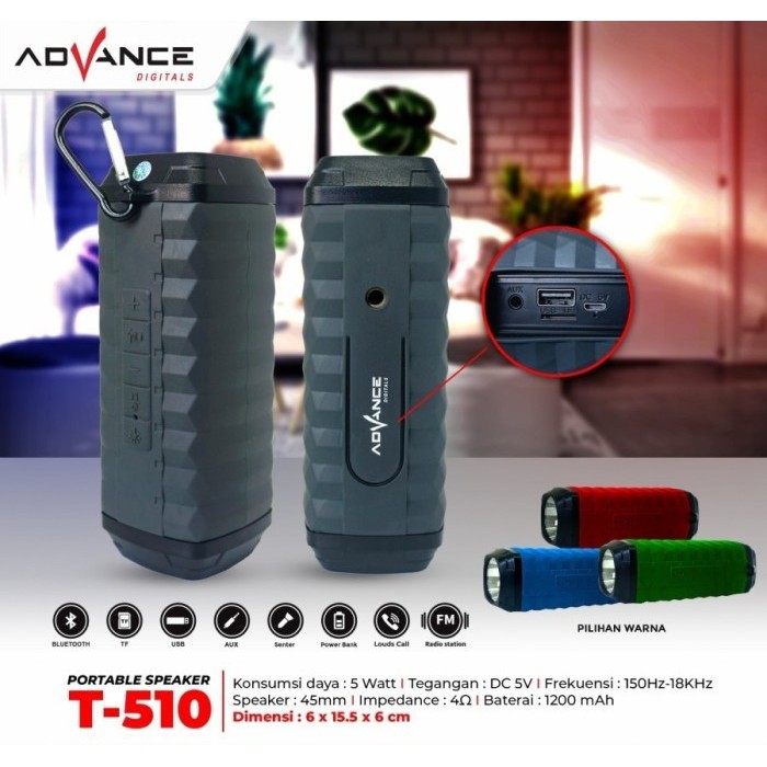 Speaker + Senter Advance T 510/Speaker Mini Portable Bluetooth T-510