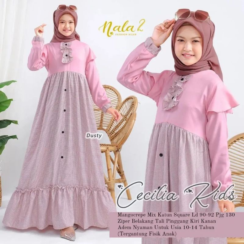 FASHION MUSLIM ANAK REMAJA 10-13 TAHUN/CECILIA KIDS/GAMIS ANAK PEREMPUAN TERBARU/DRESS  ANAK TANGGUNG KATUN SQUARE/FAR MOSLEMSTORE