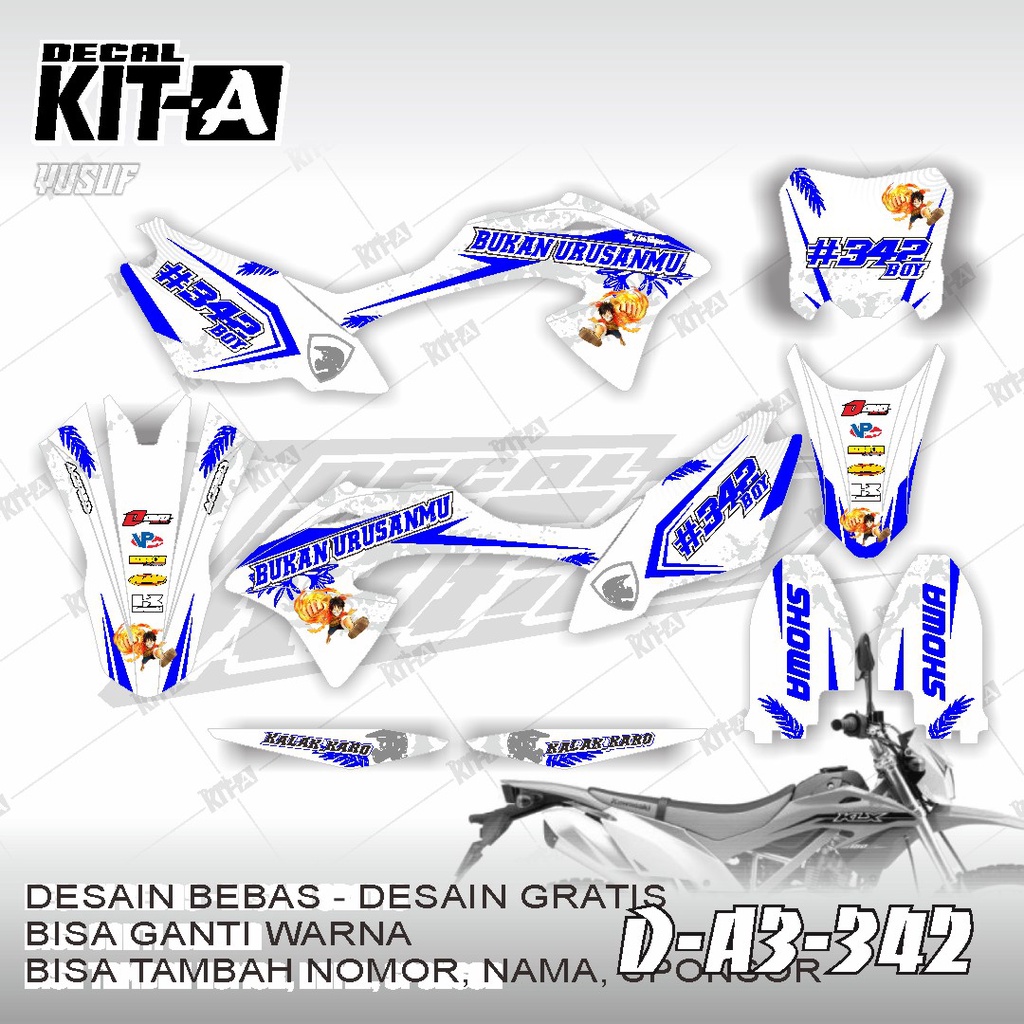 Decal kawasaki KLX 150 BF MOTIF SUPERMOTO ELEGAN PUTIH BIRU
