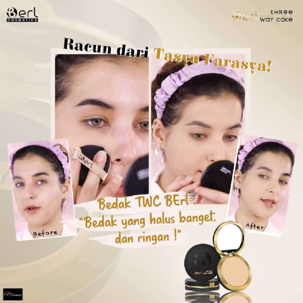 Berl B Erl Three Way Cake Bedak Padat Tabur Basah Muka Wajah Glowing Untuk Wanita Remaja Kulit Mengh