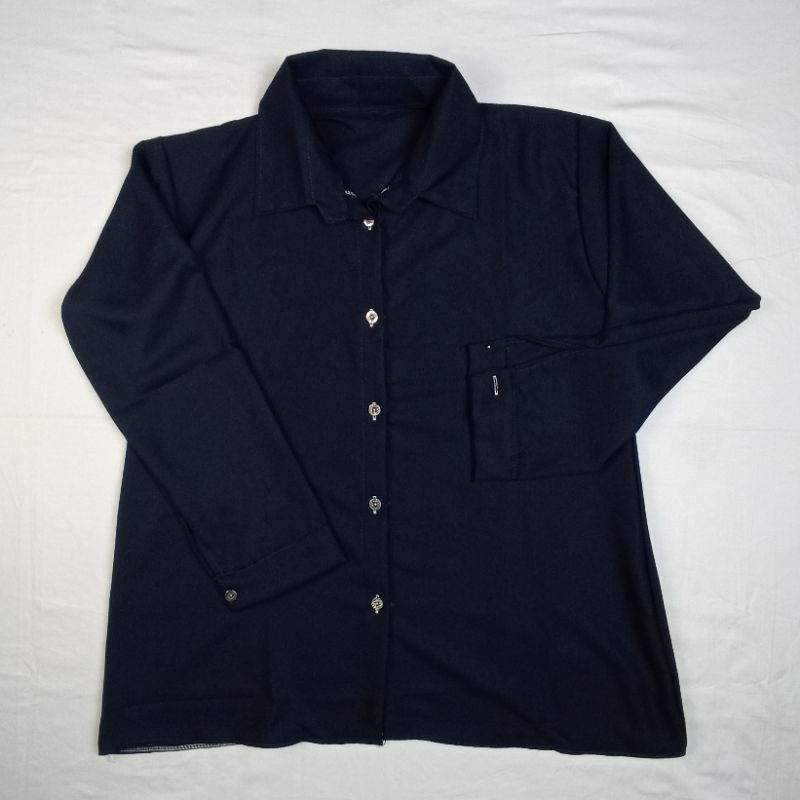 Kemeja Wanita Basic Polos Putih Hitam Atasan Blouse Casual Lengan Panjang Hem Kerja Kantor Formal Bahan Moscrepe-Nevi