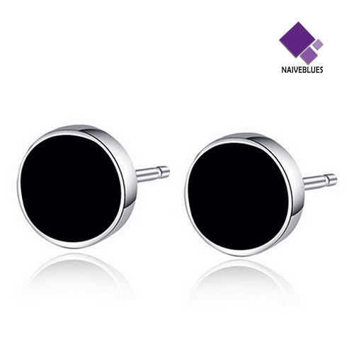 Naiveblue Anting Tusuk Sterling Silver 925 Warna Hitam Untuk Pria / Wanita
