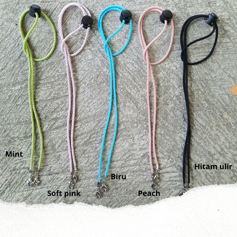 Strap masker 2in1 (hijab/non hijab) tali karet elastis polos ulir pengait udang