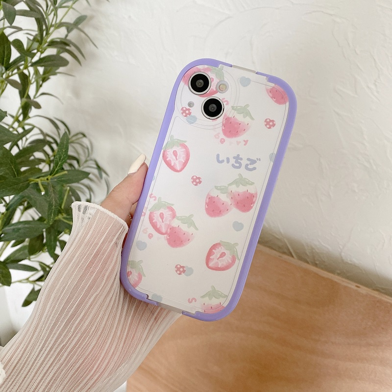 2 in 1 Case Pelindung Pola Kelinci Strawberry Tahan Jatuh Dengan Stand Untuk iPhone 11 12 13 Pro MAX X XR XS MAX 7 8 Plus