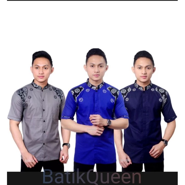 BAJU KOKO KURTA KOMBINASI BATIK FASHION PRIA DEWASA LENGAN PENDEK