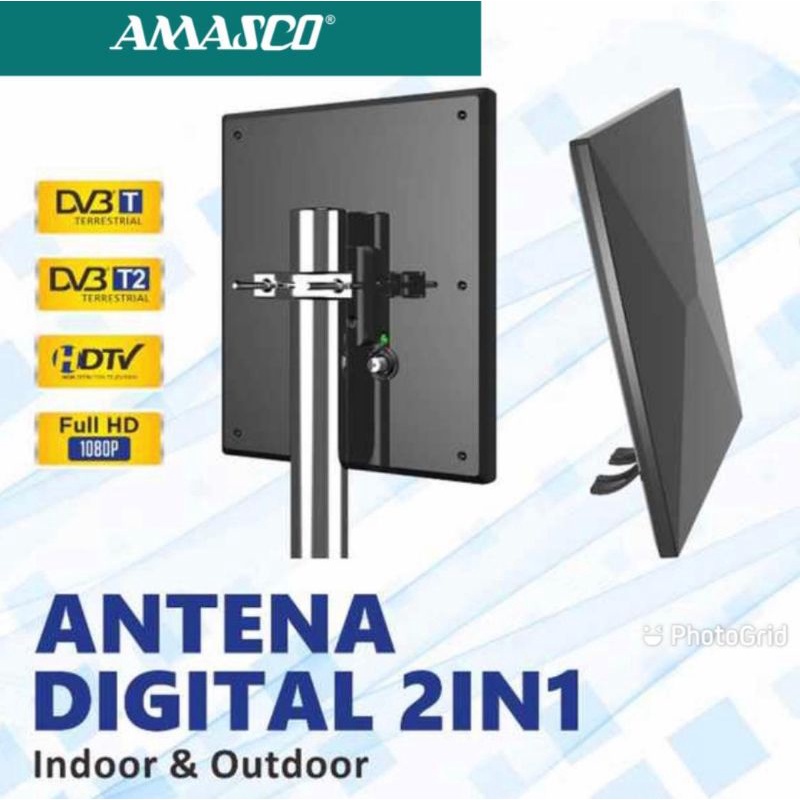 Antena TV indoor dan outdoor Digital TV AMC1071 AMC002DG Digital Amasco/ Anten TV +Chip booster