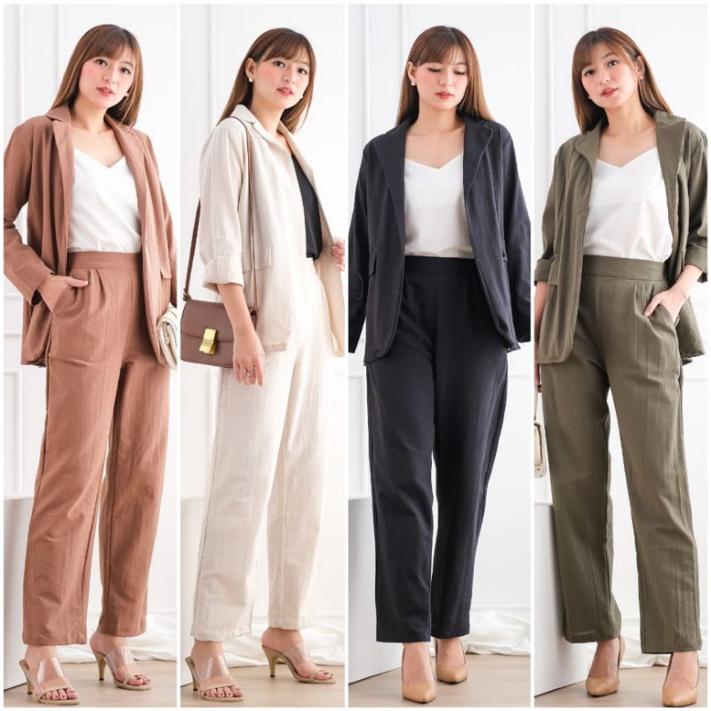 ❣️ SPECIAL PRICE ♡ PREMIUM ♡ ORIGINAL ! FRANSISCA OFFICE 2 IN 1 SET PLAIN LONG SLEEVE BLAZER WITH LONG  PANTS / SETELAN KANTOR , OUTER &amp; CELANA PANJANG ( HIJAB FRIENDLY )