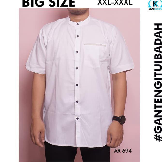 Kemeja Koko Pria Putih Salur Big Size Xxl Xxxl