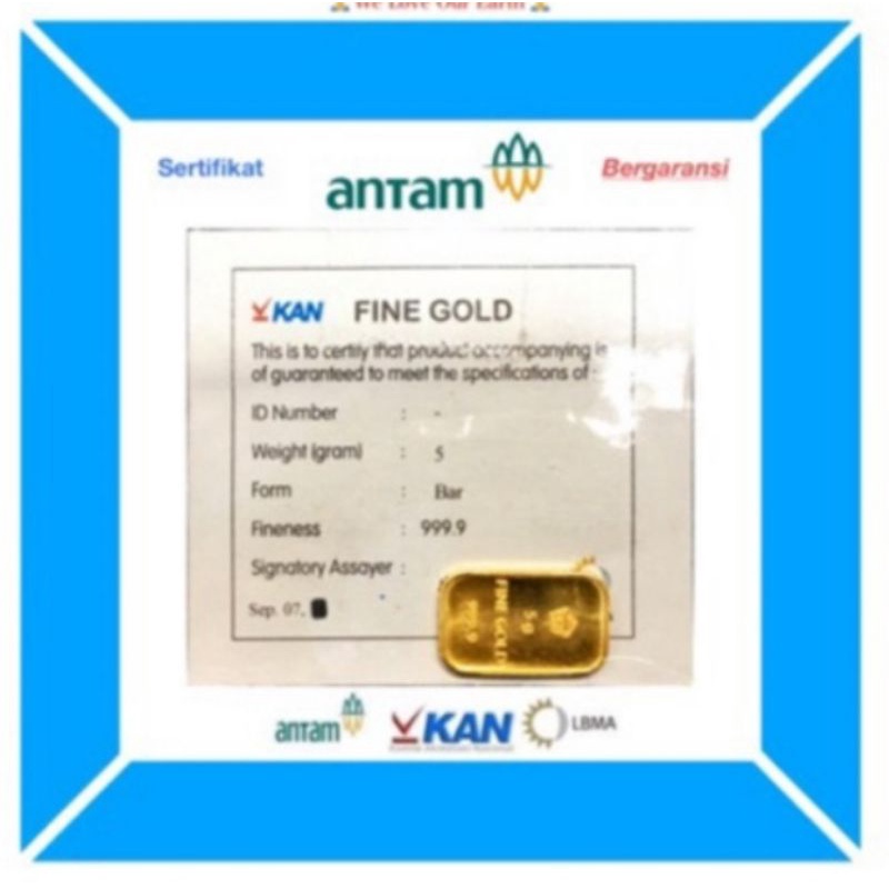 Emas Batangan Logam Mulia Antam 5 gram / 5gram / 5 gr / 5gr - Sertifikat