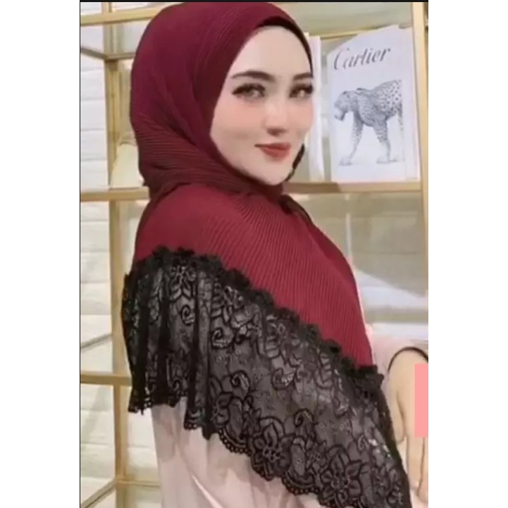 PASHIMNA PLISKET RENDA BRUKAT / PASHMINA PLISKET BROKAT BAHAN DIAMOND PREMIUM