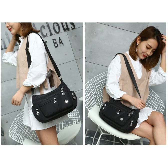 Tas Nylon Wanita Bahan Tebal Serba Guna Anti Air Shoulder Bag - DX500