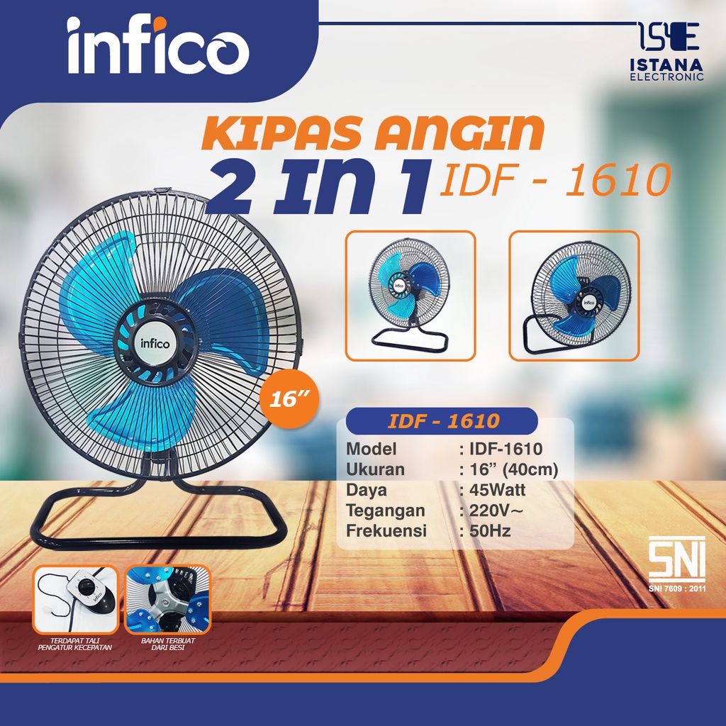 KIPAS ANGIN BESI 2 IN 1 MERK INFICO ORIGINAL BER SNi! BISA MEJA DAN DINDING 12&amp;16 INCH FREE ONGKIR +