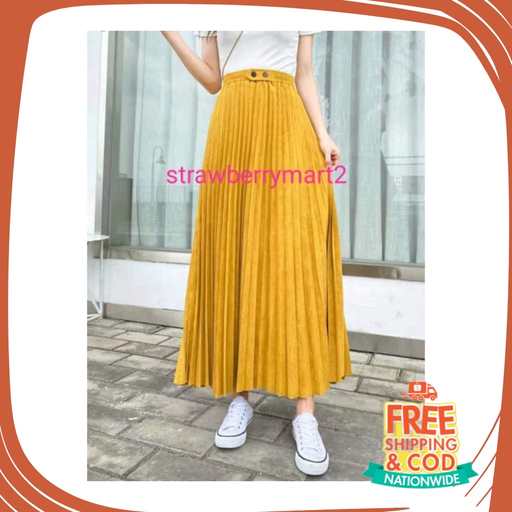 Plisket Jins Dnim MEkar biru merah hitam kuning hijau putih abu /  ROK PLISKET SUEDE ORIGINAL By Lon